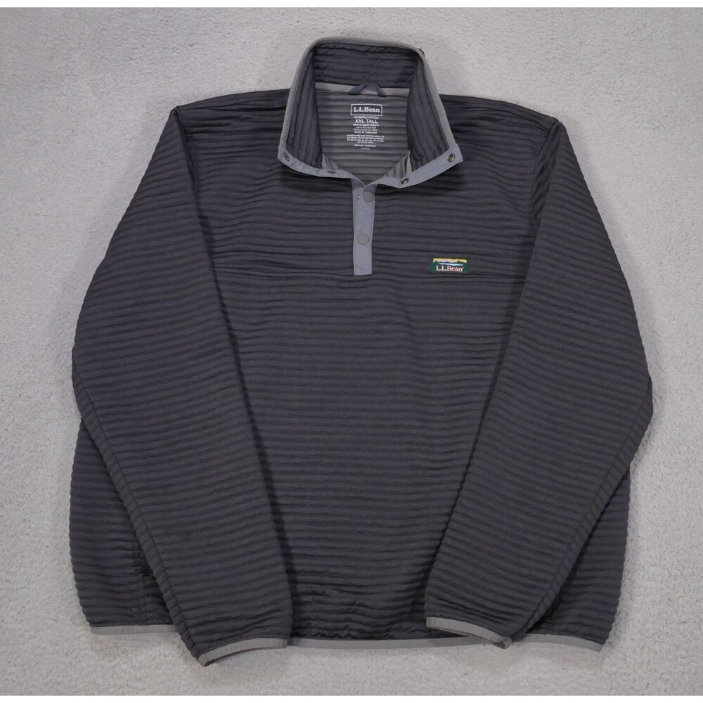 LL Bean Airlight Pullover Men XXLT Gray Slightly Fitted Long Sleeve 1/4 Snap